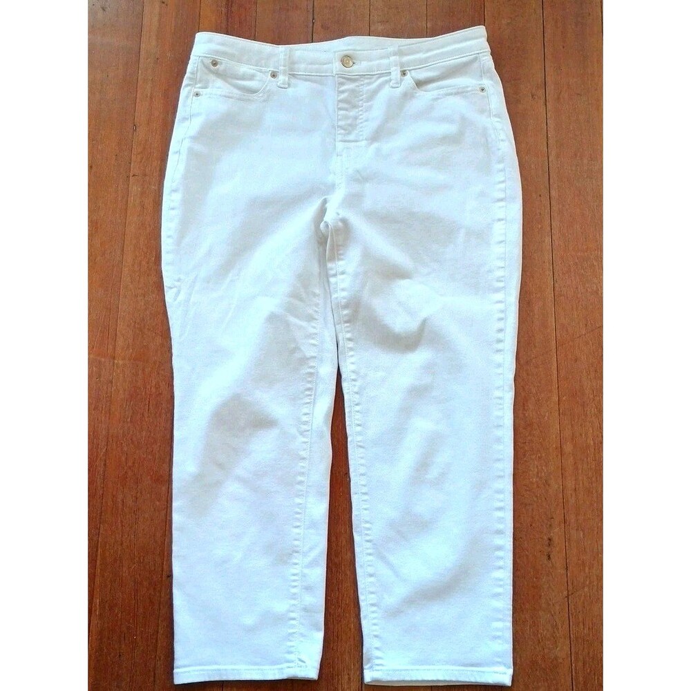 TALBOTS Flawless Straight Crop Jeans Pants Denim Stretch White Women Size 10
